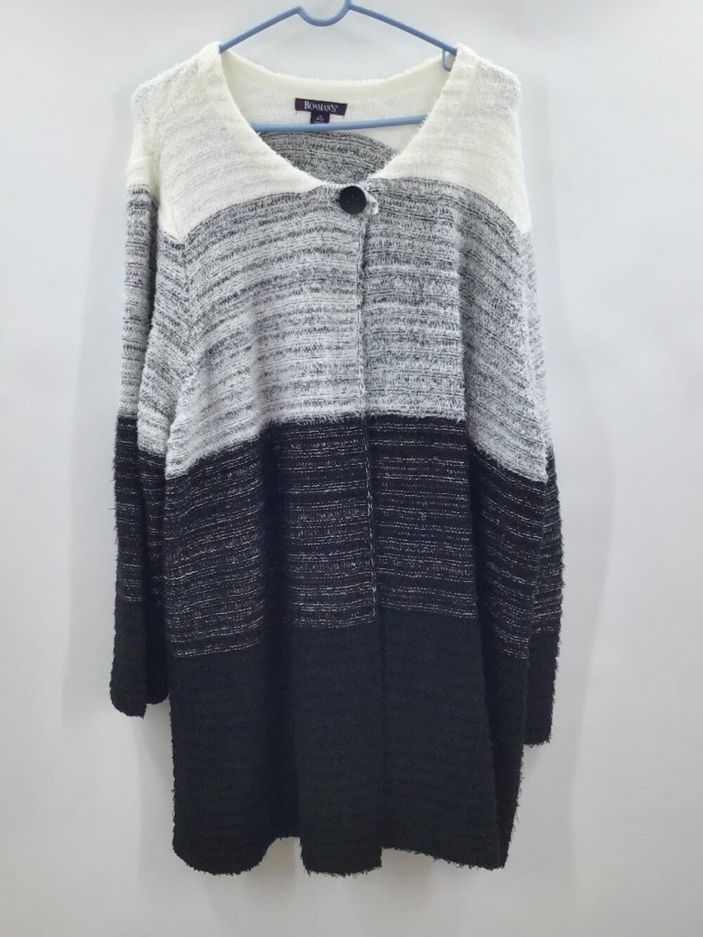 Women's 3X 30/32 Eyelash Sweater Ombre Marled Black & White Cardigan Duster SOFT